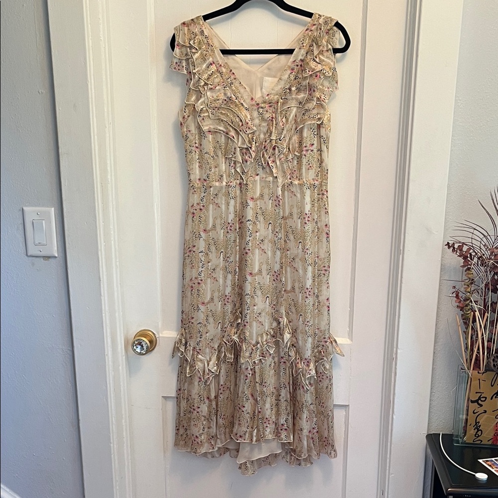 Anna Sui Cream Floral High Low Dress